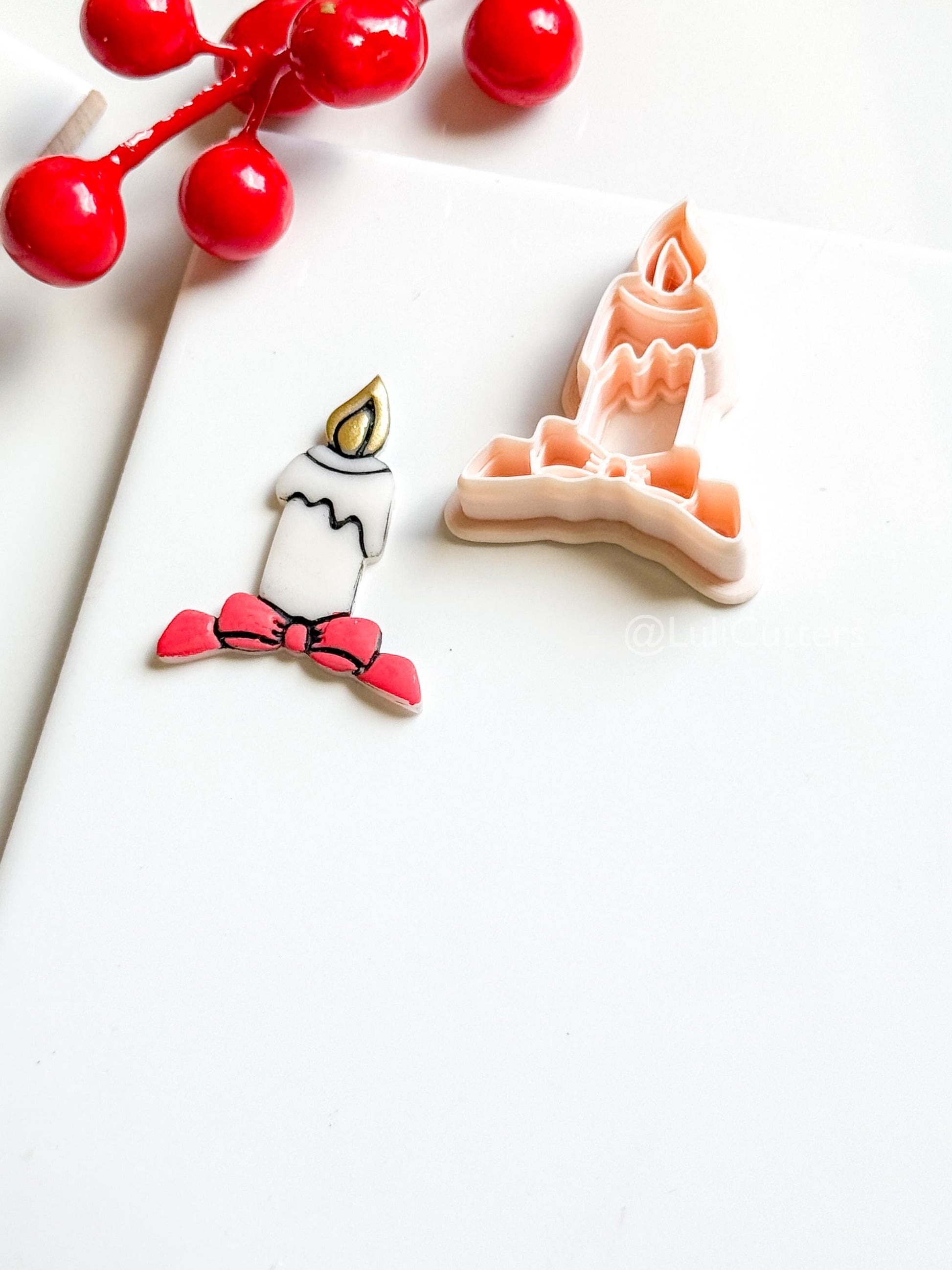 Christmas Candle Clay Cutter – Bow Detail Holiday Polymer Clay Earring Shape
