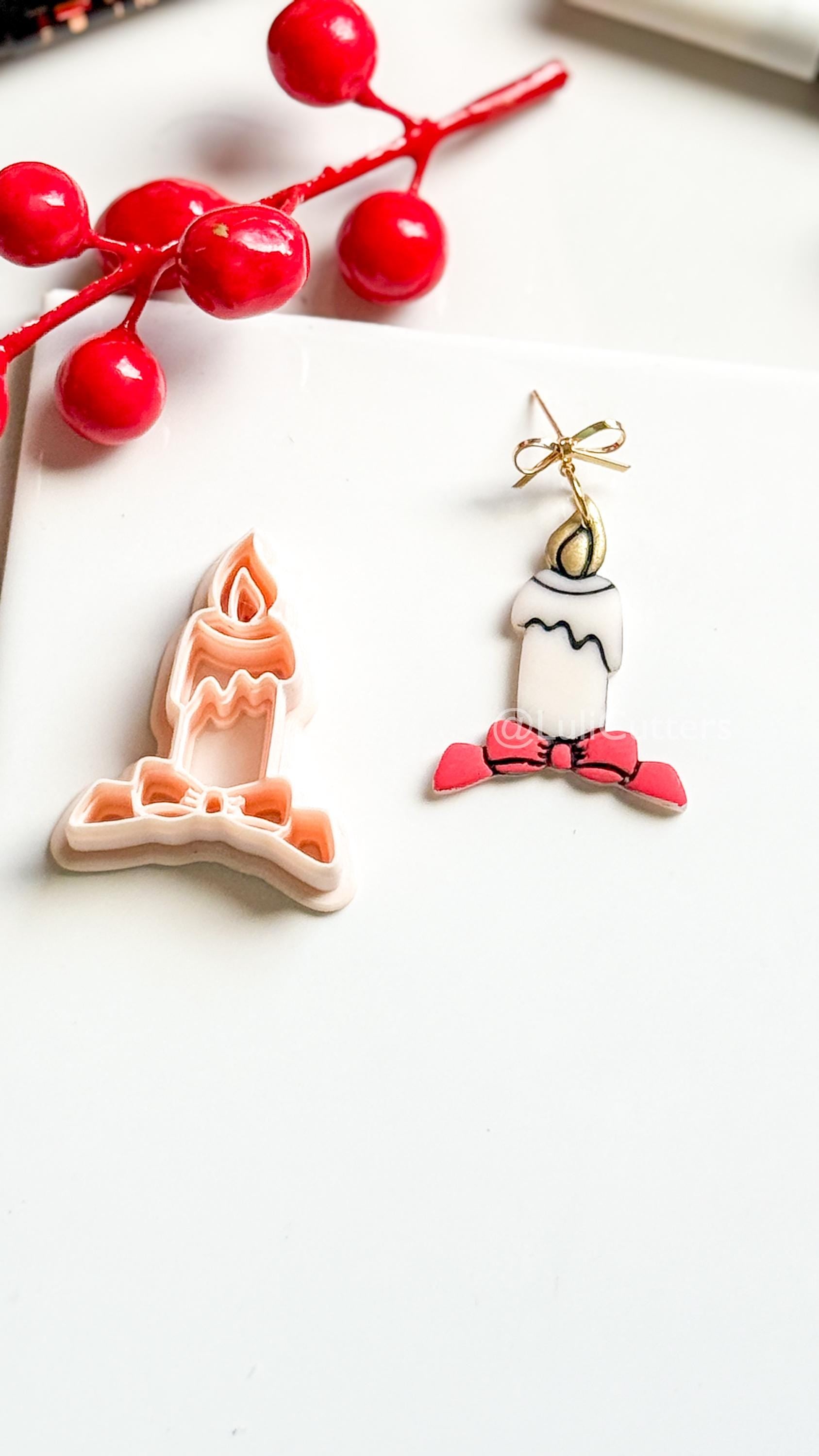 Christmas Candle Clay Cutter – Bow Detail Holiday Polymer Clay Earring Shape