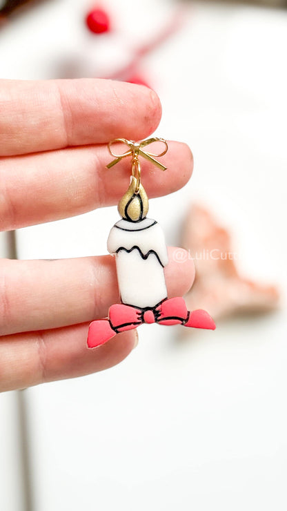 Christmas Candle Clay Cutter – Bow Detail Holiday Polymer Clay Earring Shape
