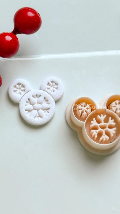 Snowflake Mouse Clay Cutter – Christmas Polymer Clay Earring or Ornament Shape