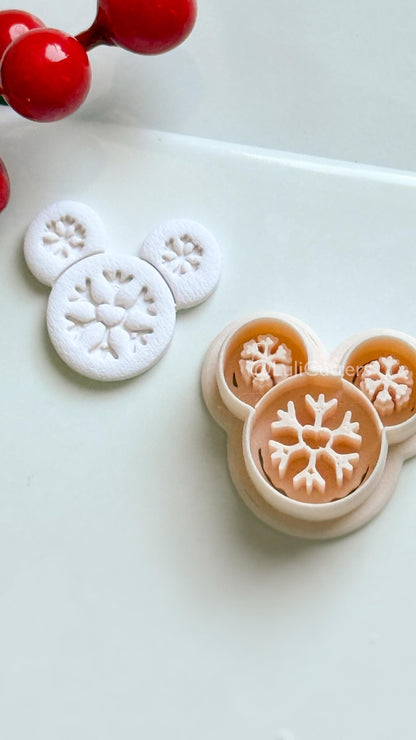 Snowflake Mouse Clay Cutter – Christmas Polymer Clay Earring or Ornament Shape