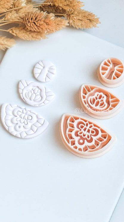 Floral Mandala Ornamental Clay Cutter Set – Decorative Polymer Clay Earring Cutters