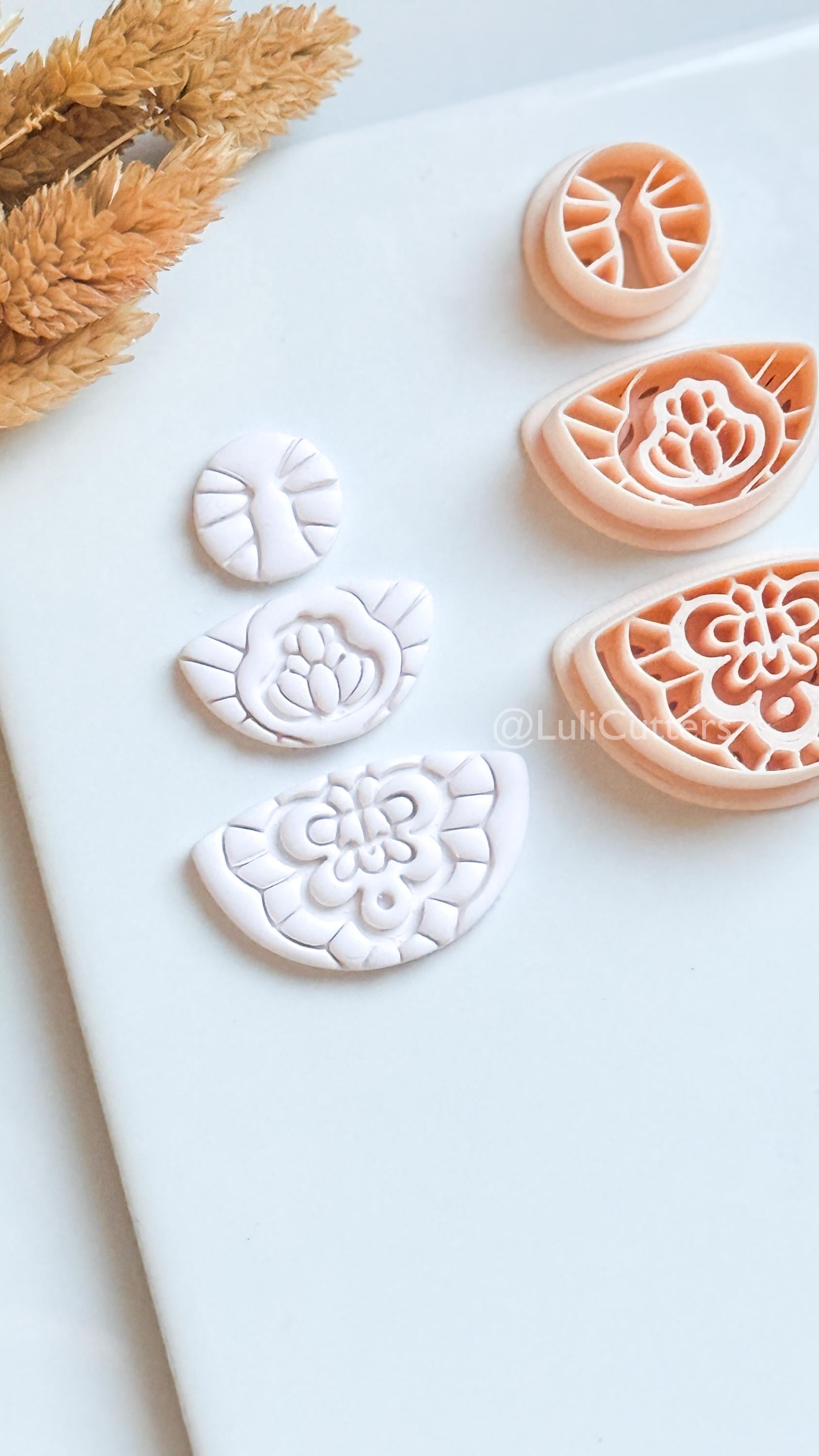 Floral Mandala Ornamental Clay Cutter Set – Decorative Polymer Clay Earring Cutters