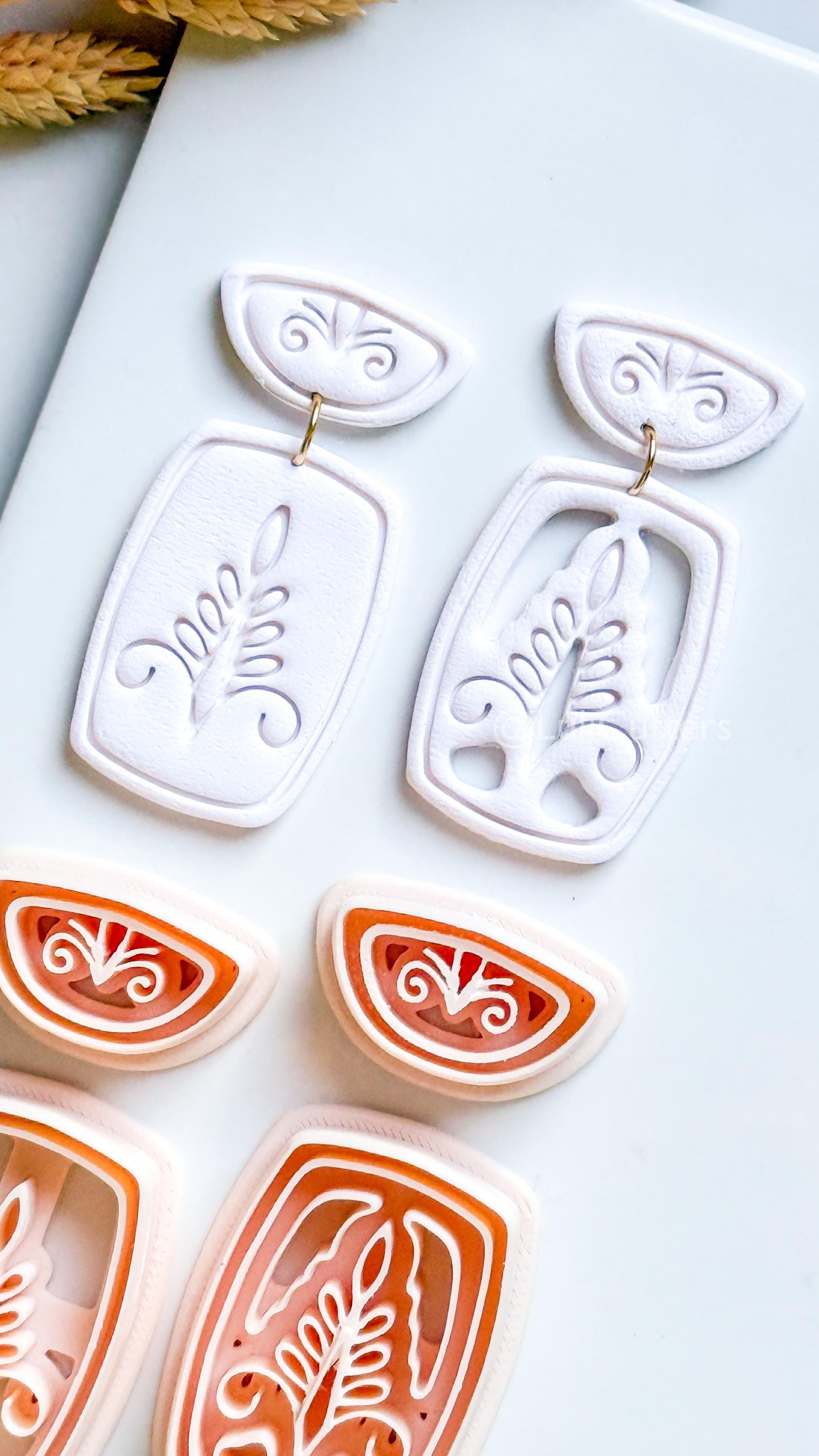 Boho Ornamental Floral Clay Cutter Set – Two Versions: Imprint & Cutout Design