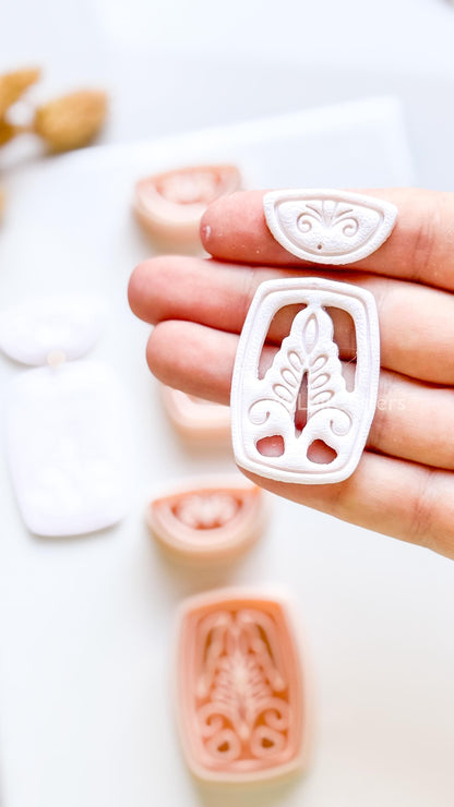Boho Ornamental Floral Clay Cutter Set – Two Versions: Imprint & Cutout Design