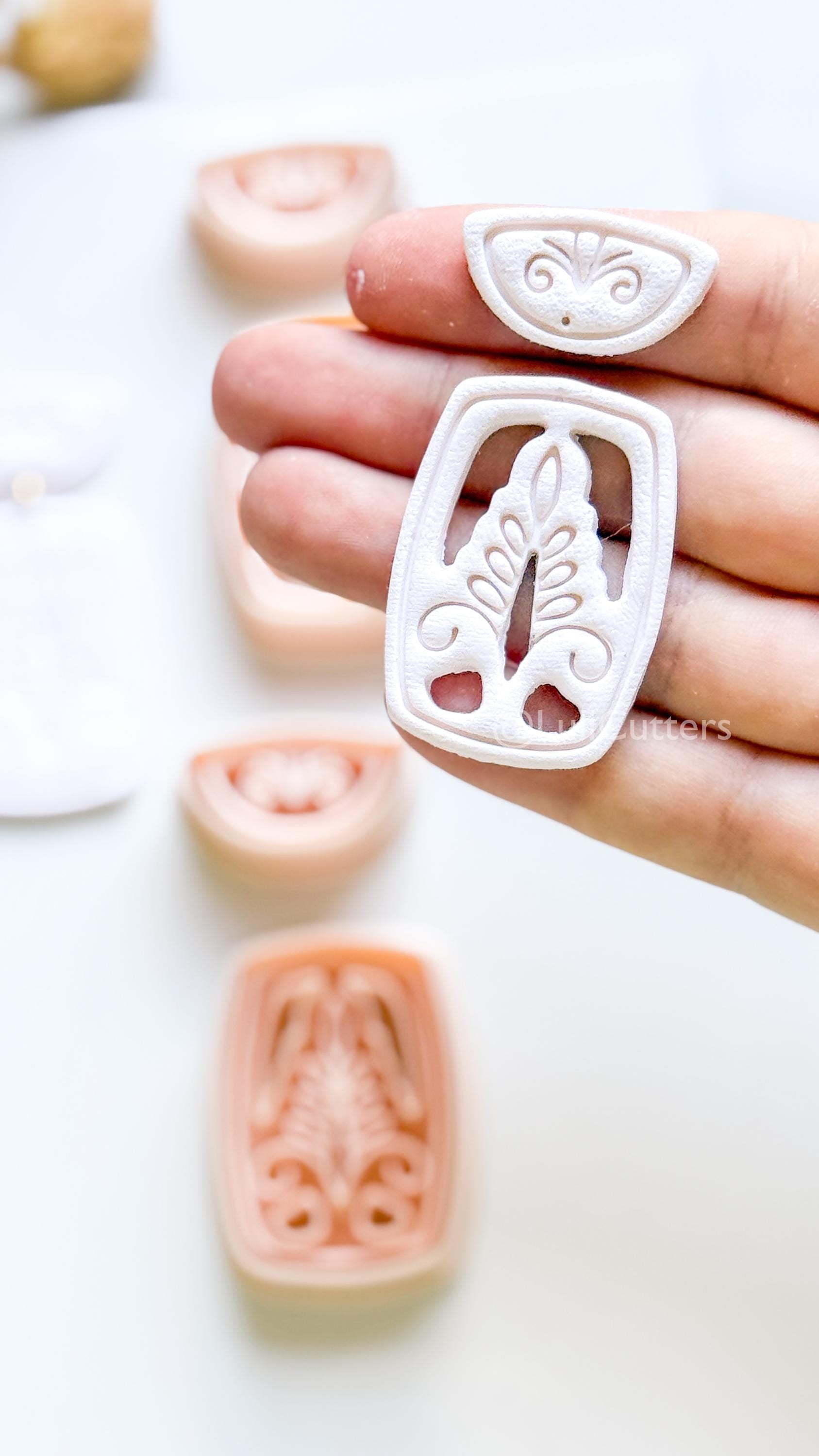 Boho Ornamental Floral Clay Cutter Set – Two Versions: Imprint & Cutout Design