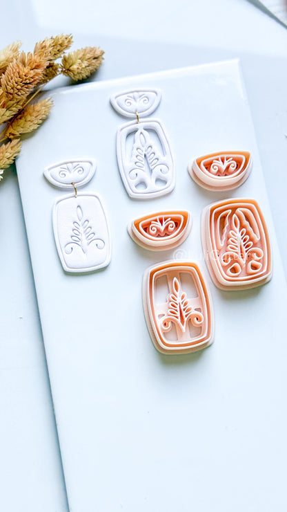 Boho Ornamental Floral Clay Cutter Set – Two Versions: Imprint & Cutout Design