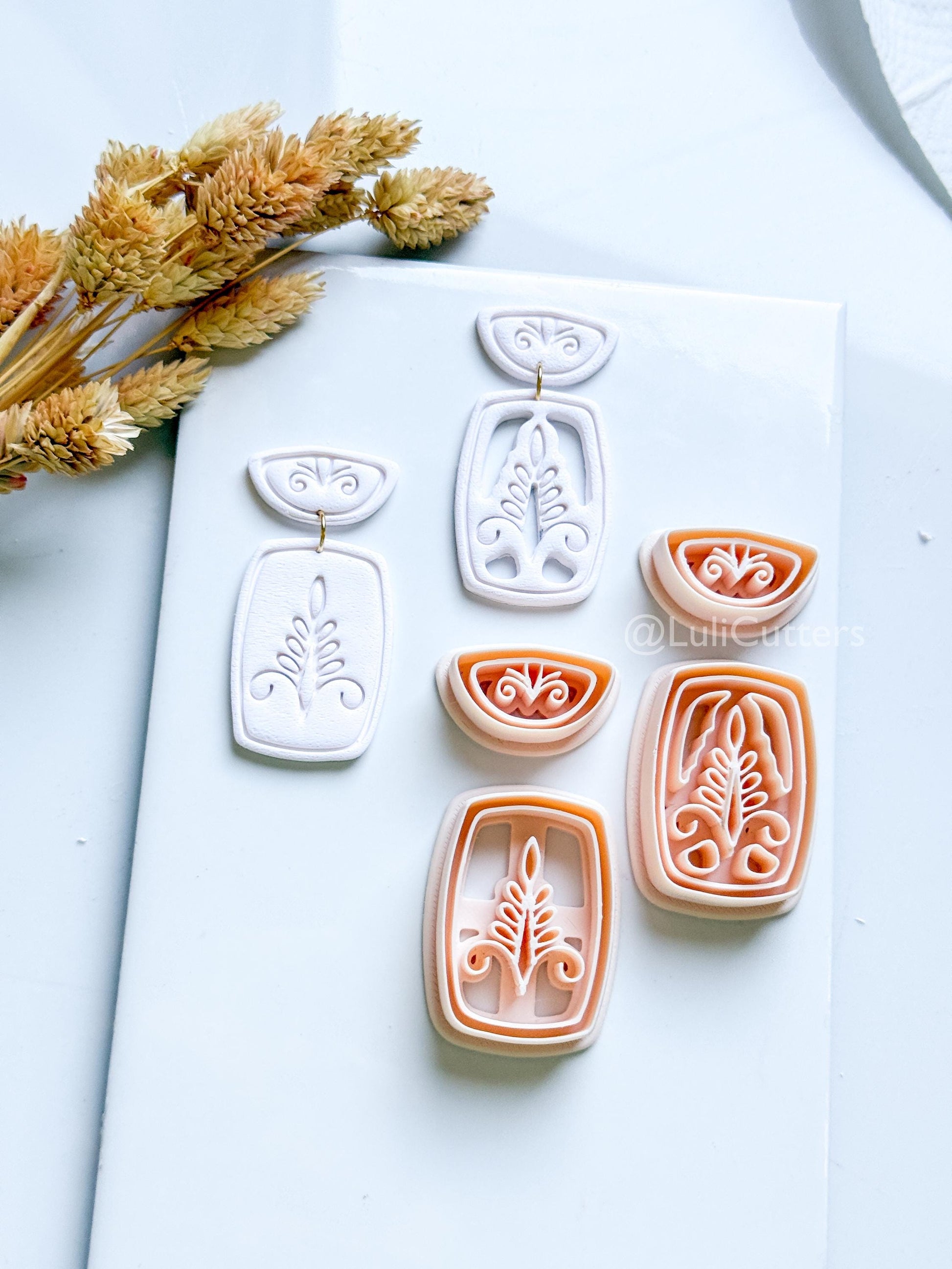 Boho Ornamental Floral Clay Cutter Set – Two Versions: Imprint & Cutout Design