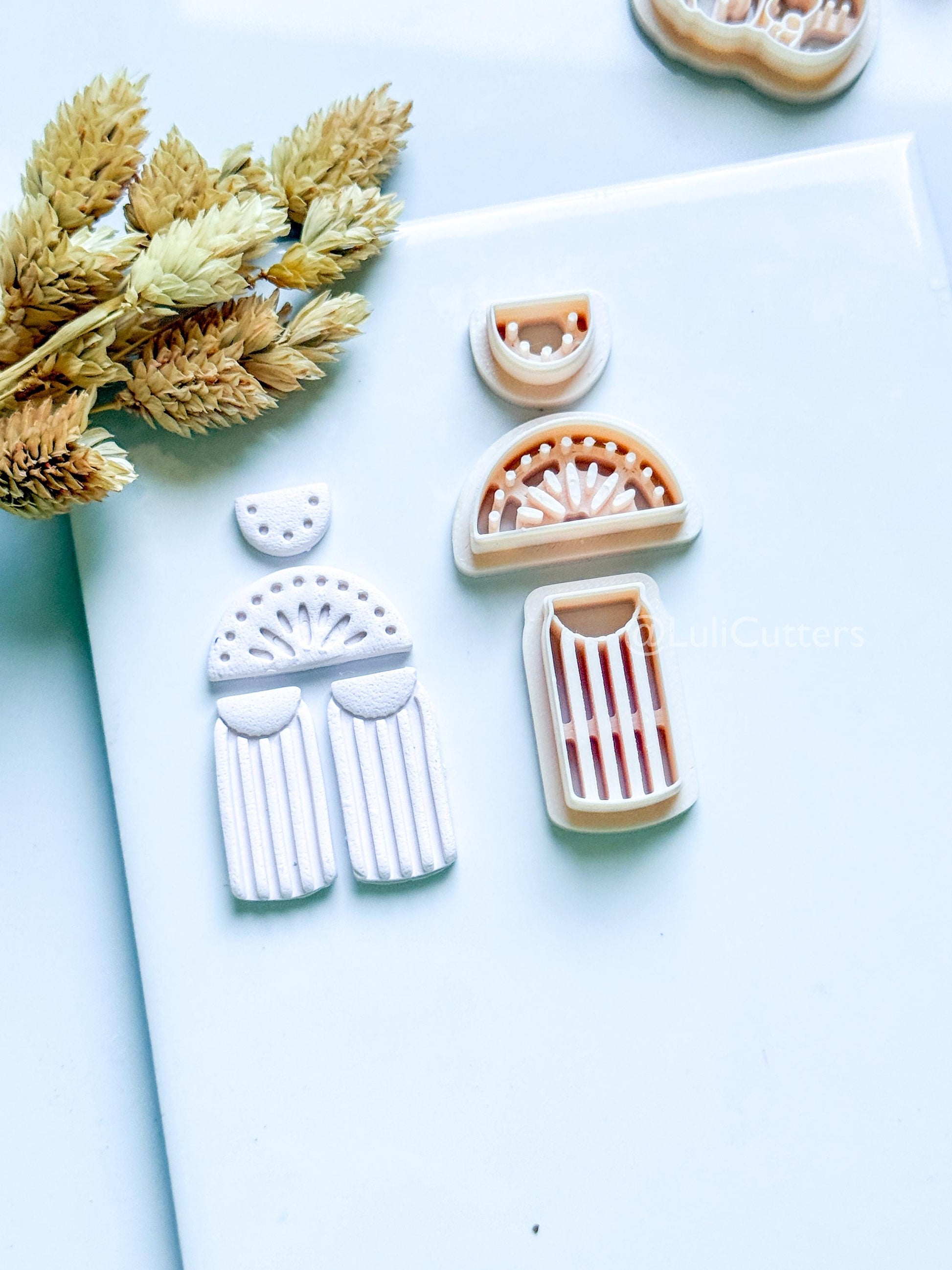 Boho Sunburst Clay Cutter Set: Arch Fringe Earring Design