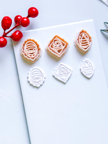 Framed Christmas Clay Cutter Set – Santa, Tree & Penguin Polymer Clay Earring Shapes