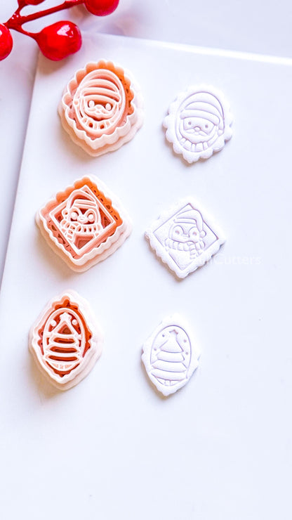 Framed Christmas Clay Cutter Set – Santa, Tree & Penguin Polymer Clay Earring Shapes