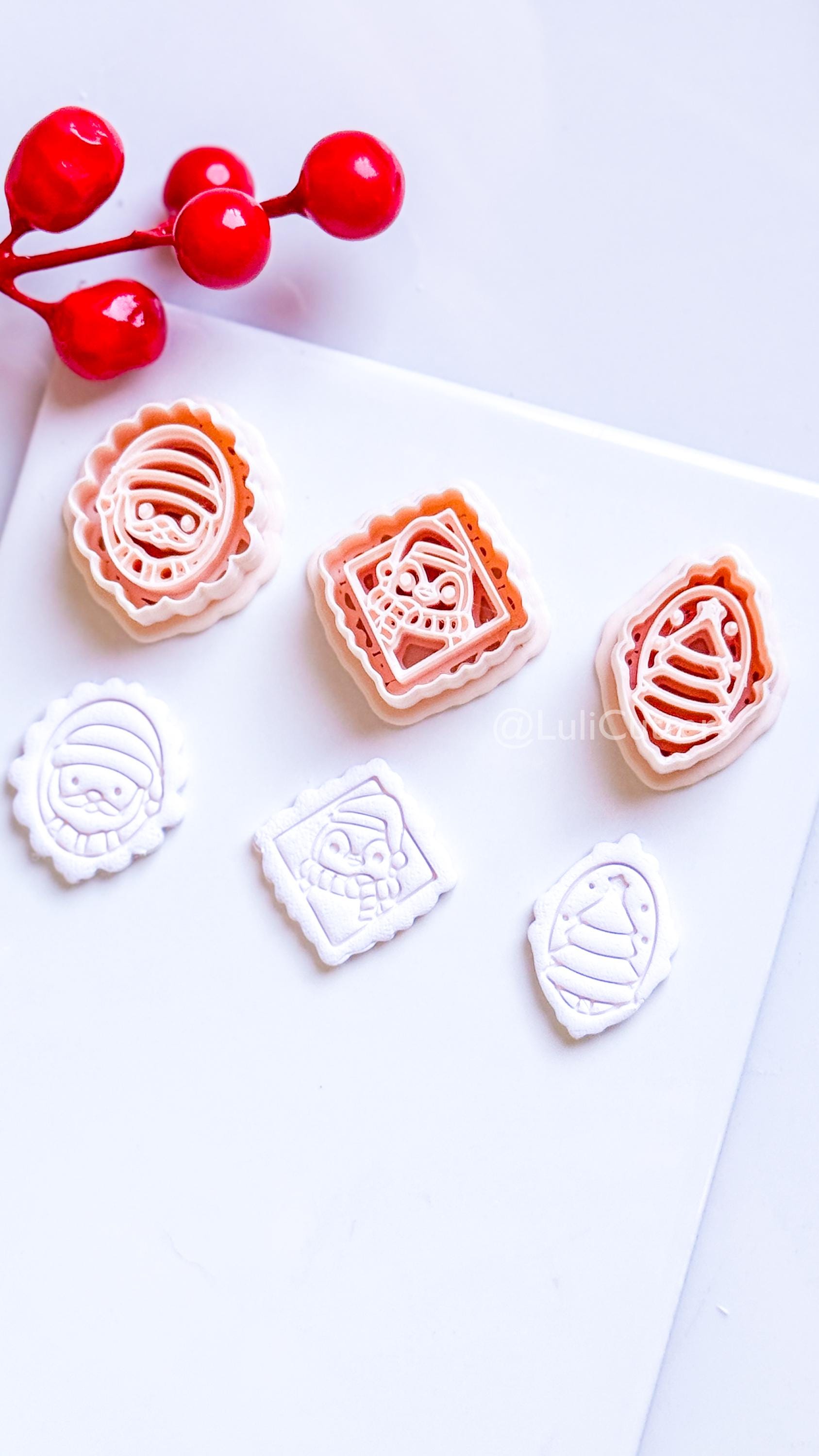 Framed Christmas Clay Cutter Set – Santa, Tree & Penguin Polymer Clay Earring Shapes