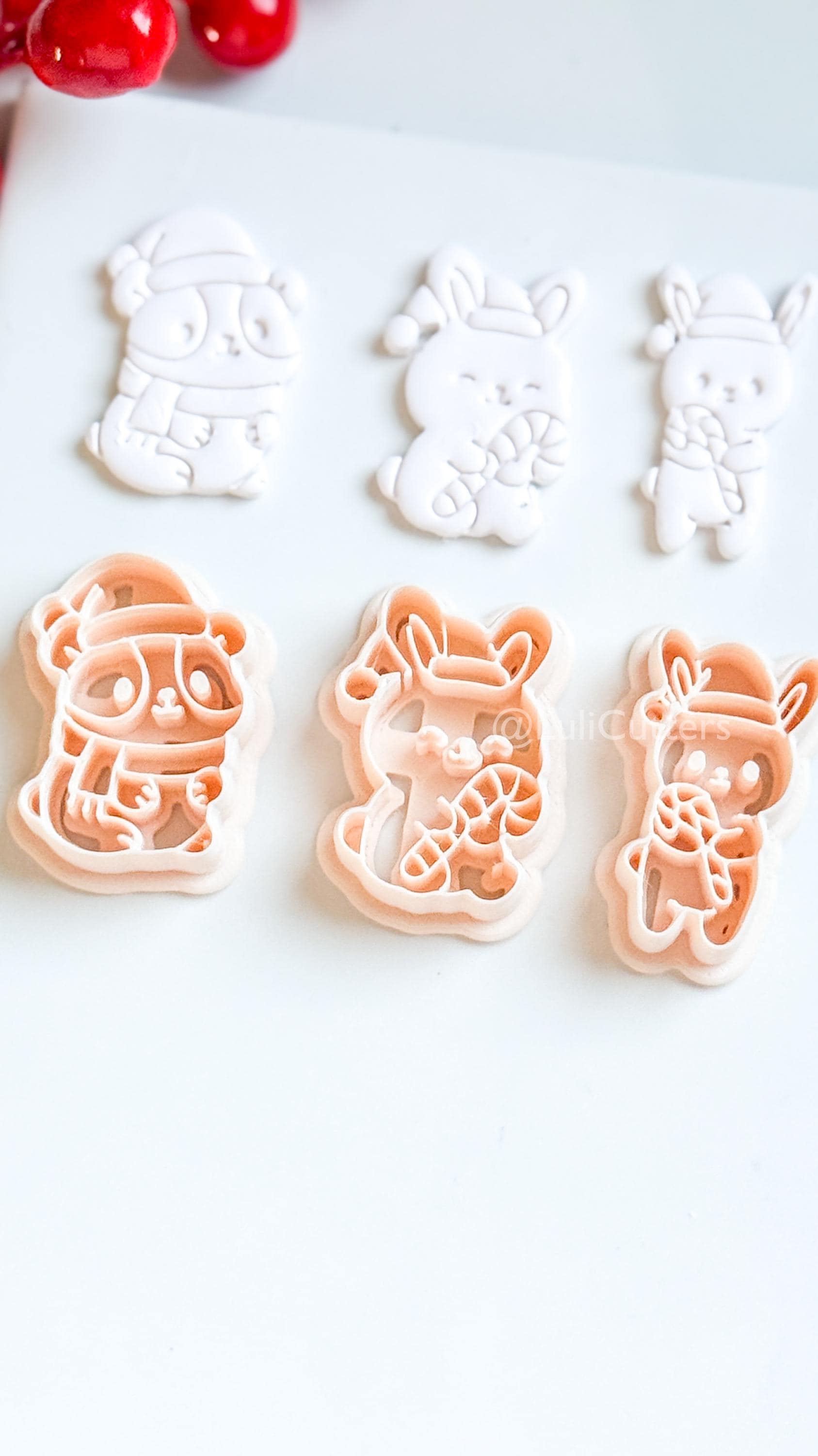 Christmas Bunny & Hamster Clay Cutter Set – Holiday Animals with Candy Cane Polymer Clay Tools