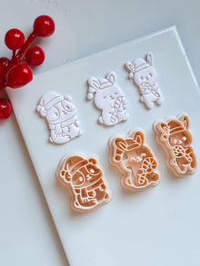 Christmas Bunny & Hamster Clay Cutter Set – Holiday Animals with Candy Cane Polymer Clay Tools