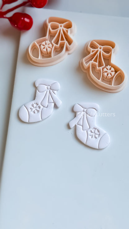 Christmas Stocking Clay Earring Cutter – Bow and Snowflake Holiday Polymer Clay Shape