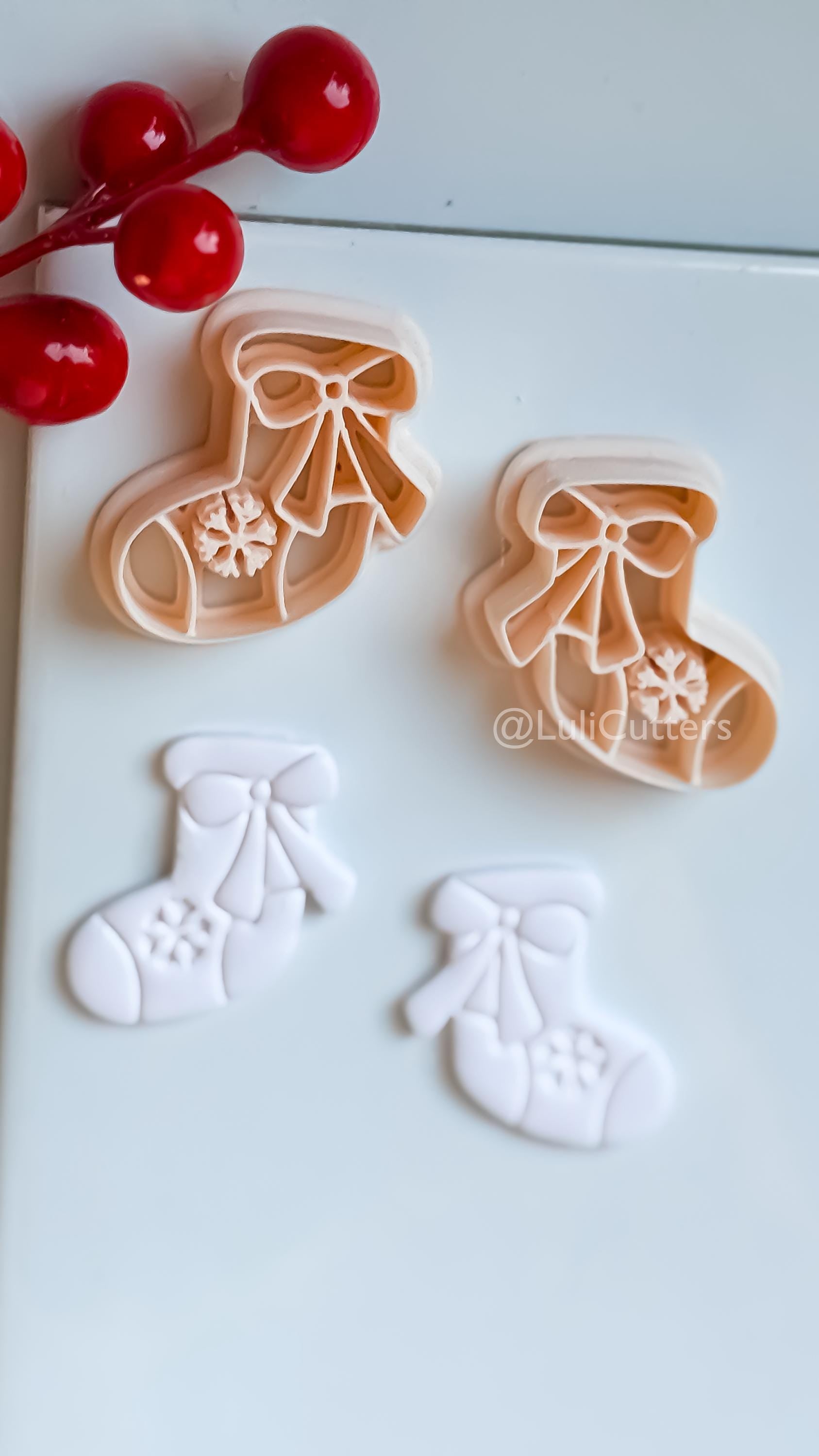 Christmas Stocking Clay Earring Cutter – Bow and Snowflake Holiday Polymer Clay Shape