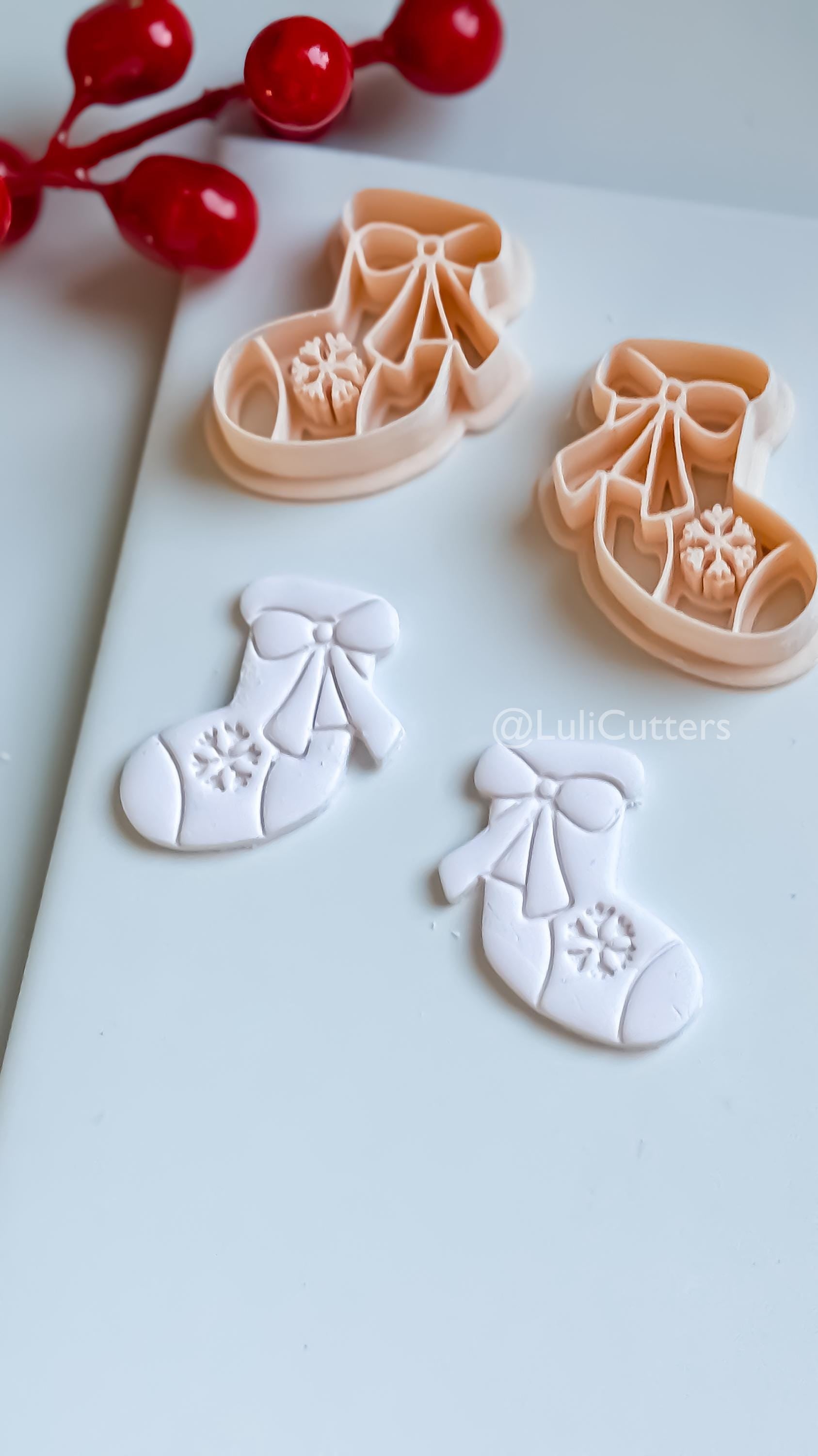 Christmas Stocking Clay Earring Cutter – Bow and Snowflake Holiday Polymer Clay Shape