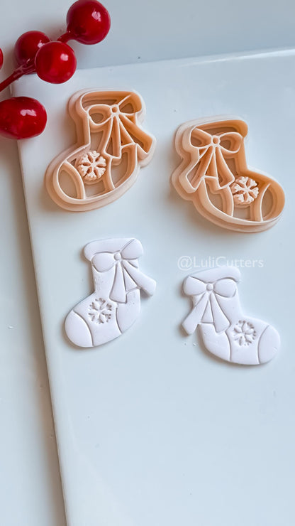 Christmas Stocking Clay Earring Cutter – Bow and Snowflake Holiday Polymer Clay Shape