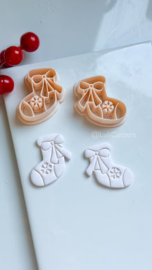 Christmas Stocking Clay Earring Cutter – Bow and Snowflake Holiday Polymer Clay Shape