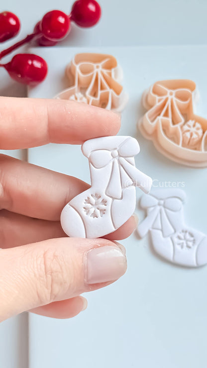 Christmas Stocking Clay Earring Cutter – Bow and Snowflake Holiday Polymer Clay Shape
