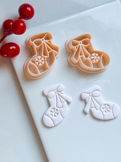 Christmas Stocking Clay Earring Cutter – Bow and Snowflake Holiday Polymer Clay Shape
