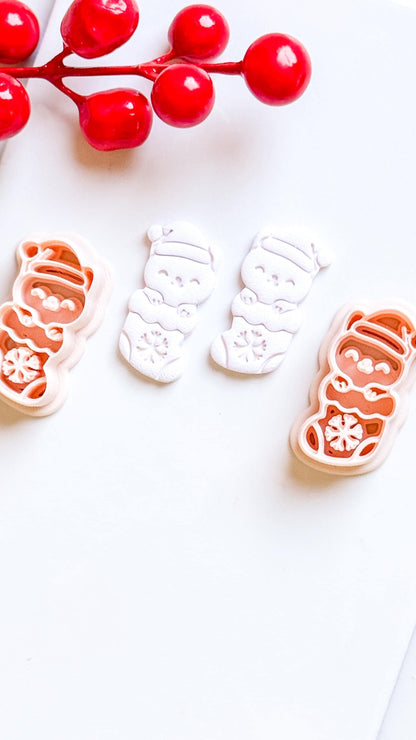 Christmas Cat in Stocking Clay Cutter – Holiday Polymer Clay Earring or Charm Shape