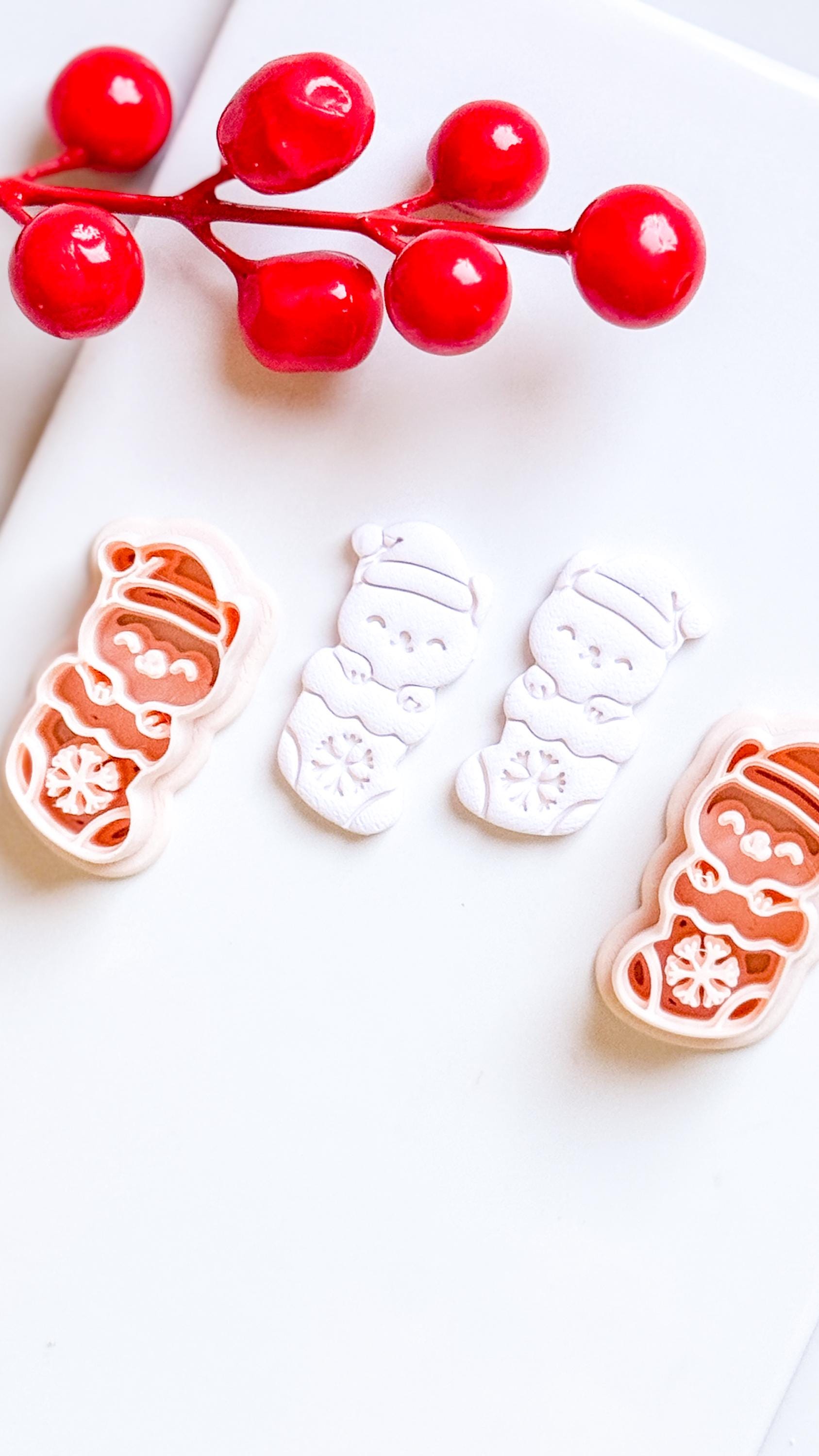 Christmas Cat in Stocking Clay Cutter – Holiday Polymer Clay Earring or Charm Shape