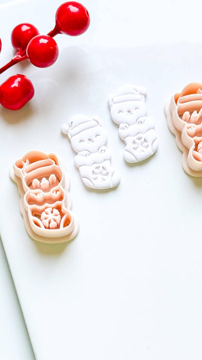 Christmas Cat in Stocking Clay Cutter – Holiday Polymer Clay Earring or Charm Shape