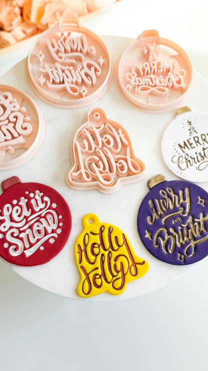 Christmas Ornament & Bell Polymer Clay Cutter Set – Engraved Holiday Phrases