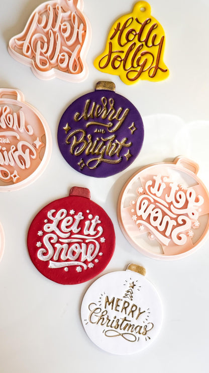 Christmas Ornament & Bell Polymer Clay Cutter Set – Engraved Holiday Phrases
