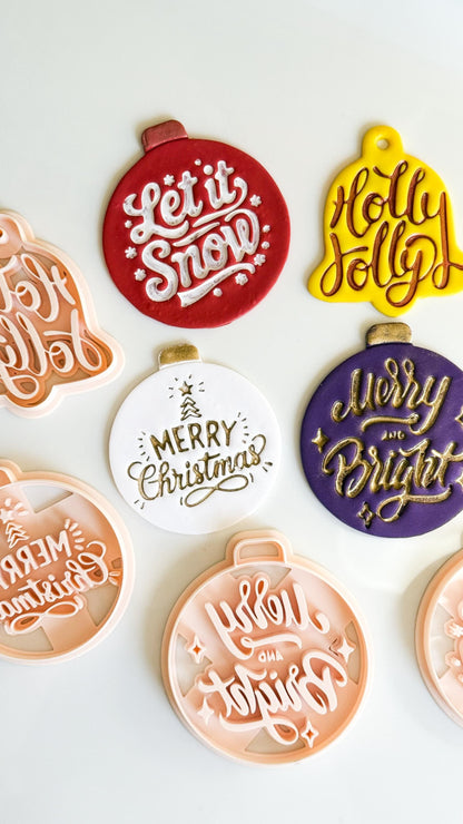 Christmas Ornament & Bell Polymer Clay Cutter Set – Engraved Holiday Phrases