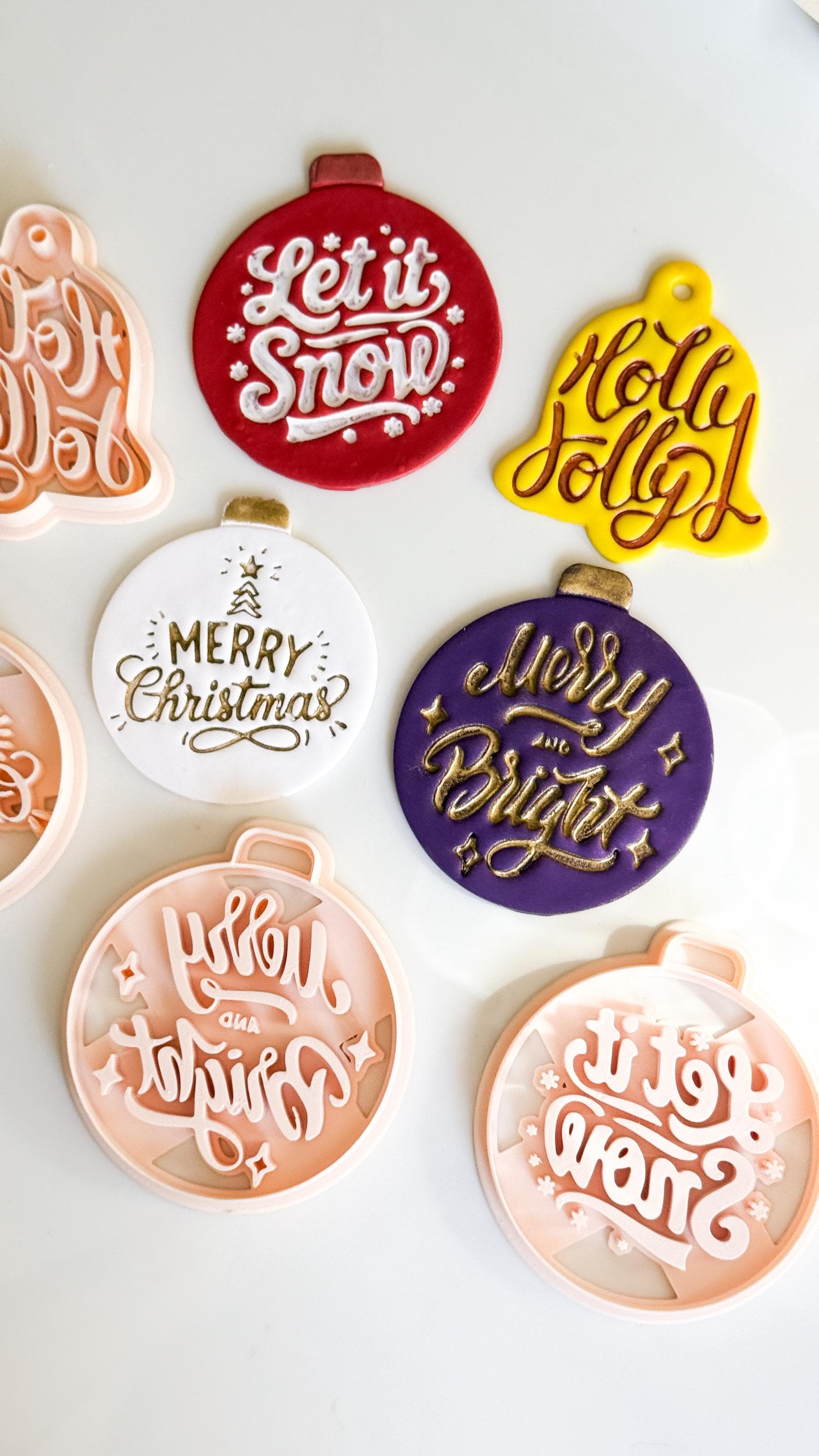 Christmas Ornament & Bell Polymer Clay Cutter Set – Engraved Holiday Phrases