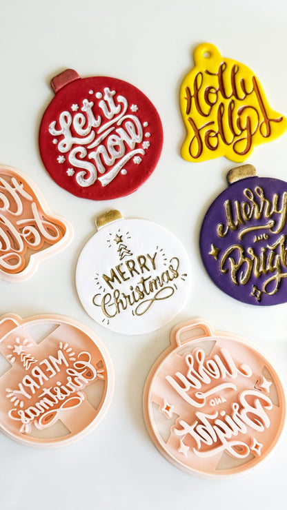 Christmas Ornament & Bell Polymer Clay Cutter Set – Engraved Holiday Phrases