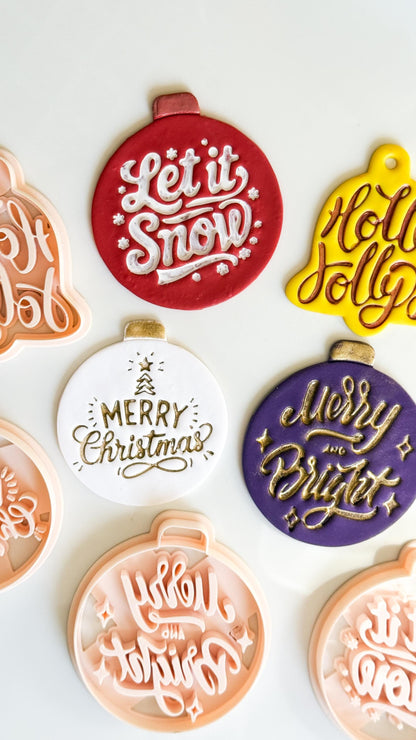 Christmas Ornament & Bell Polymer Clay Cutter Set – Engraved Holiday Phrases