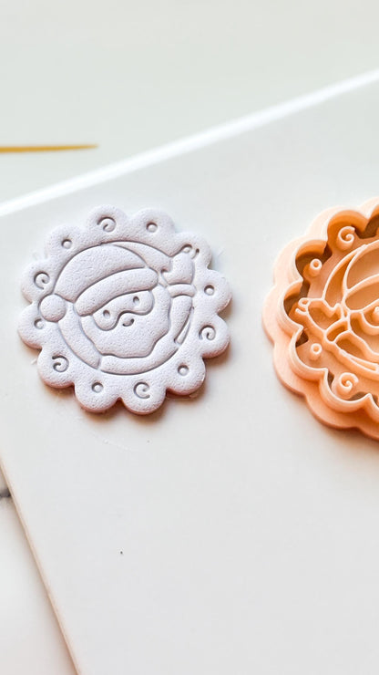 Santa in Wreath Clay Cutter: Christmas Polymer Clay Emboss and Cut Tool
