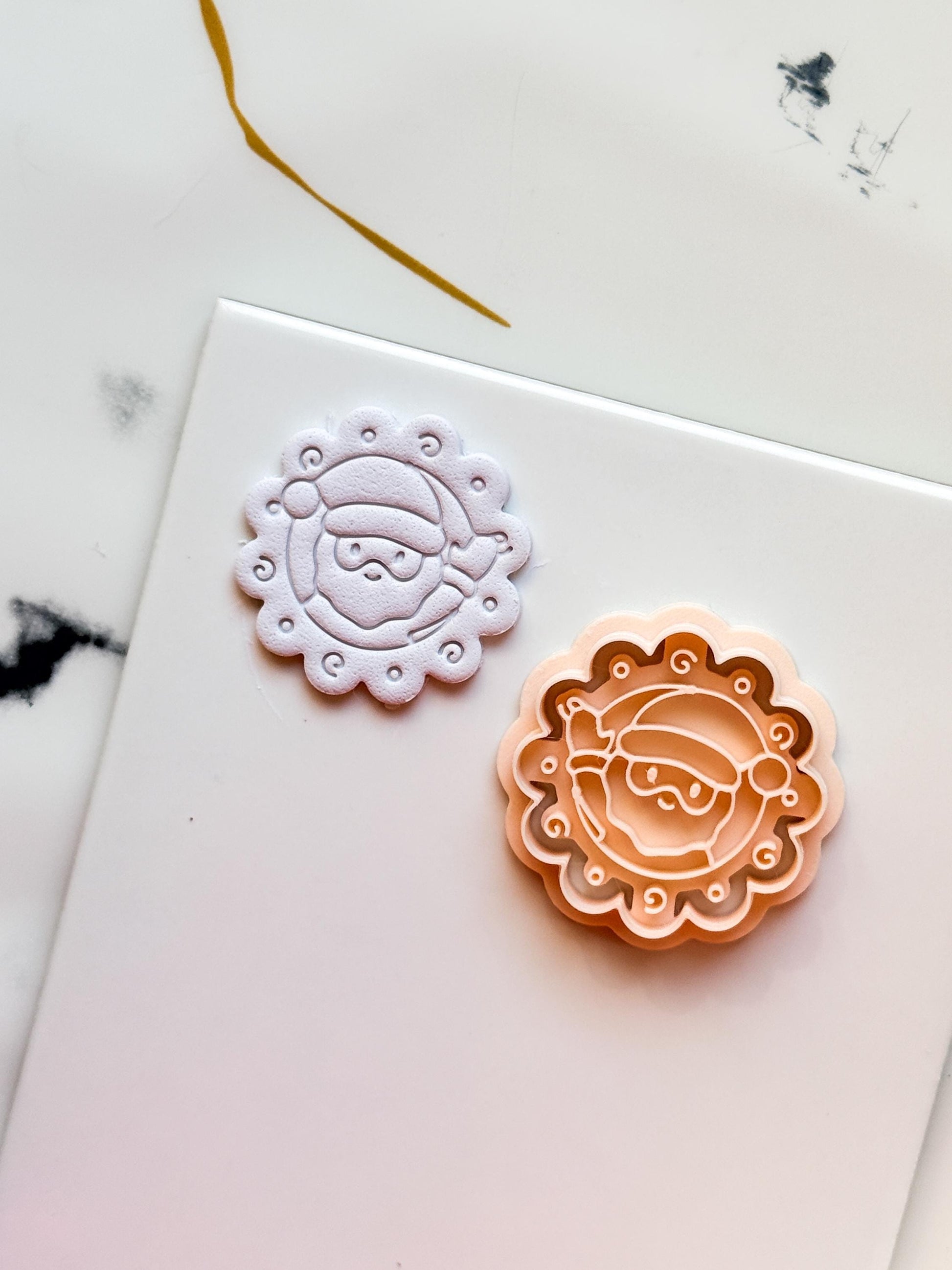 Santa in Wreath Clay Cutter: Christmas Polymer Clay Emboss and Cut Tool