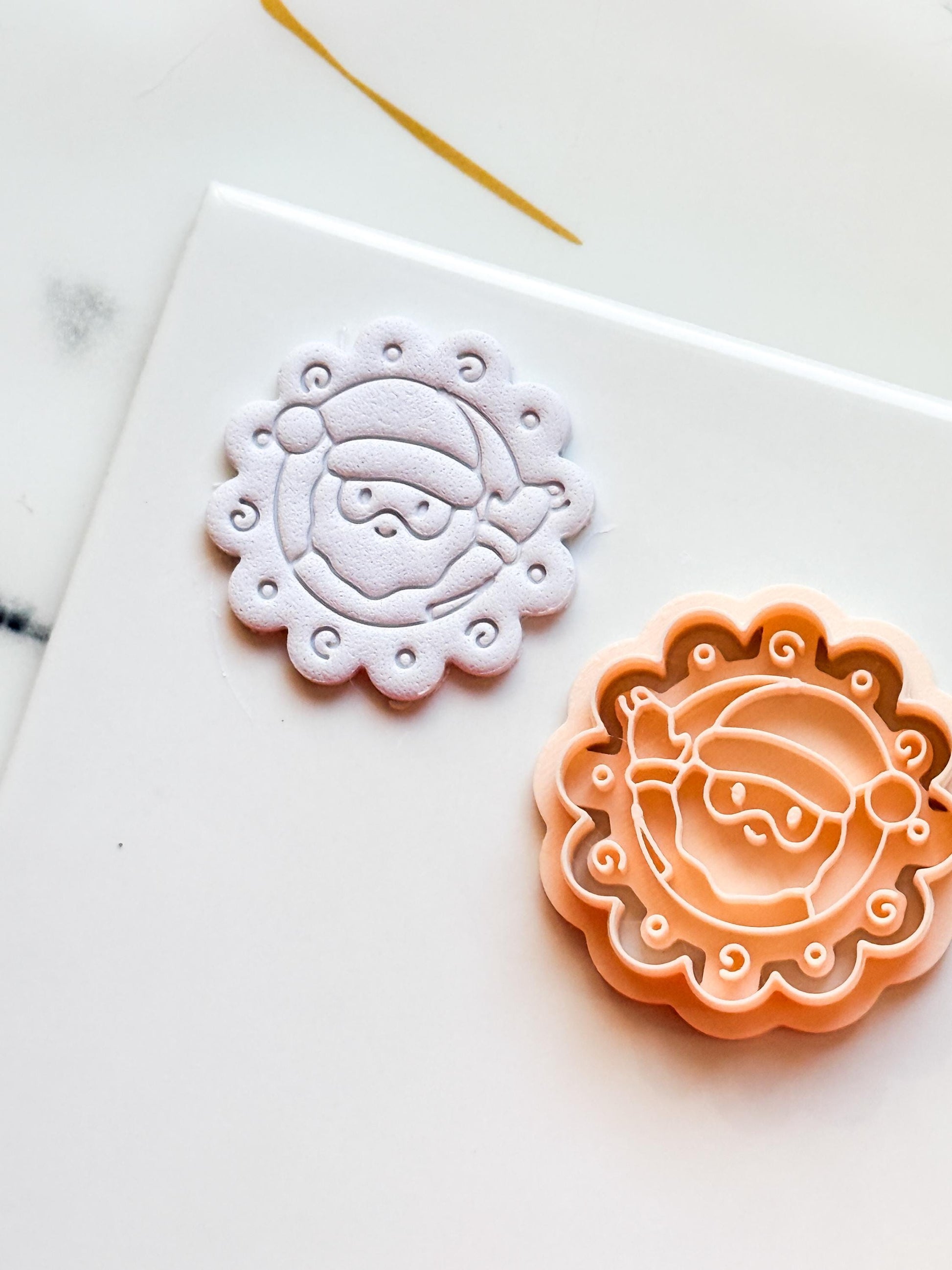 Santa in Wreath Clay Cutter: Christmas Polymer Clay Emboss and Cut Tool