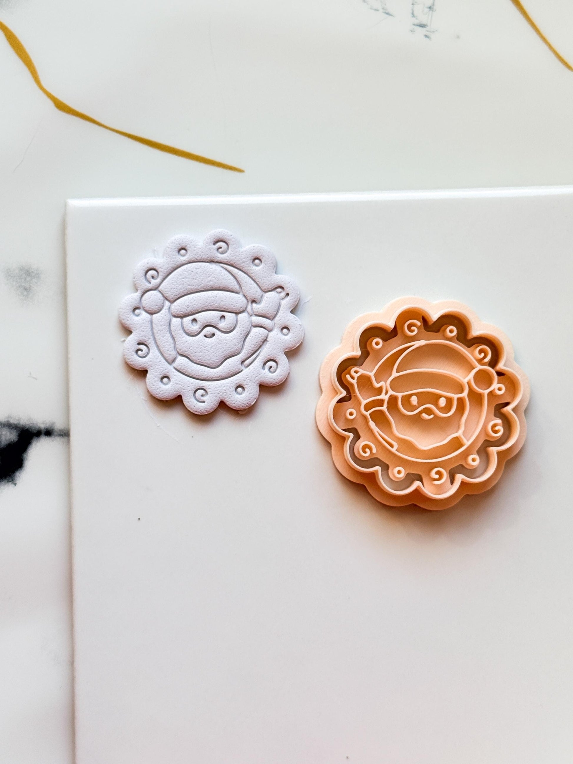 Santa in Wreath Clay Cutter: Christmas Polymer Clay Emboss and Cut Tool