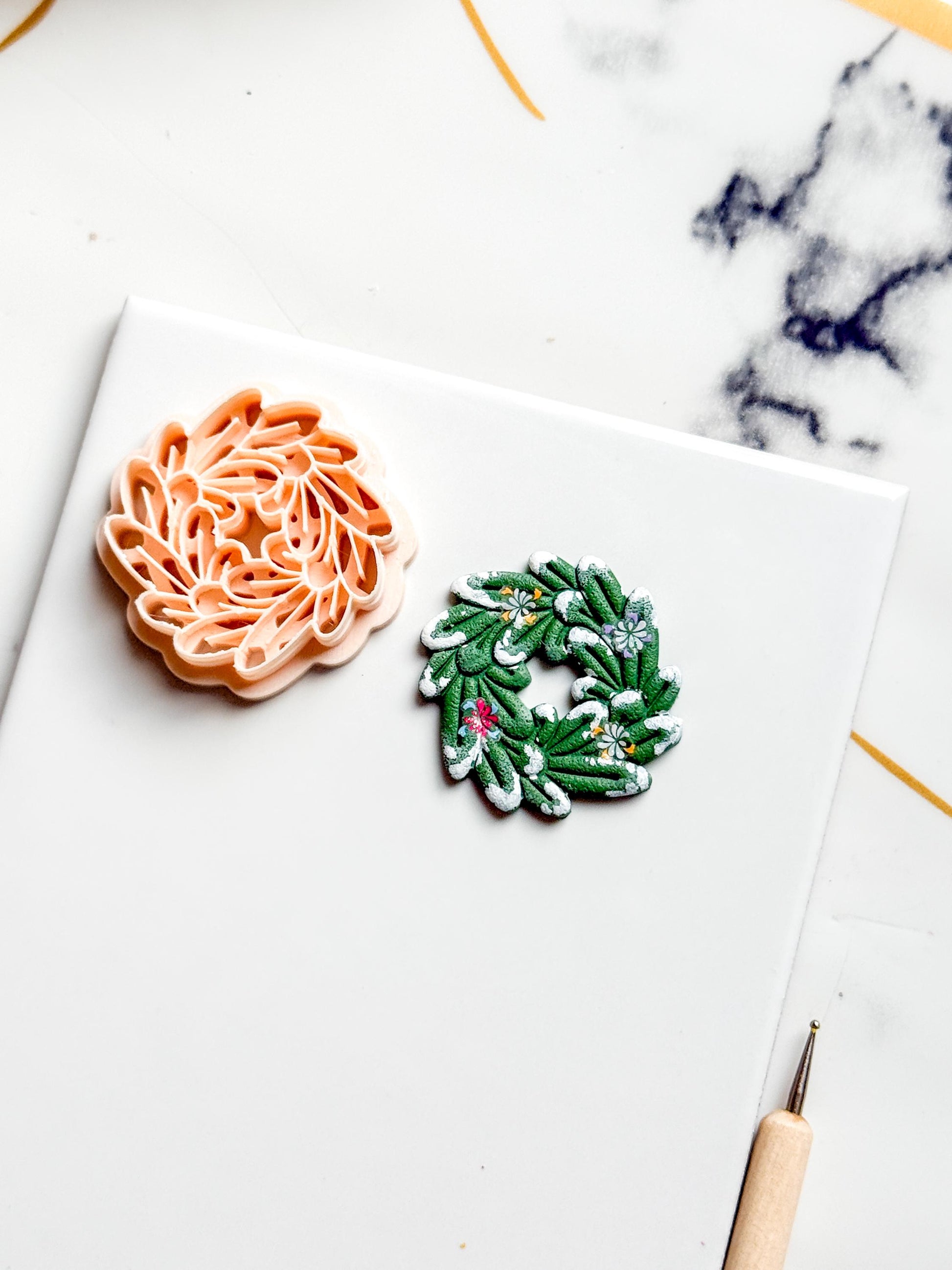 Christmas Wreath Clay Cutter Set: Bow and Leaf Polymer Clay Tools