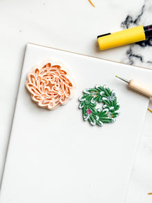 Christmas Wreath Clay Cutter Set: Bow and Leaf Polymer Clay Tools