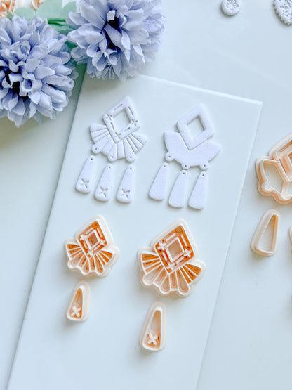 Solar Crest Clay Cutter Set: Geometric Fan and Drop Shapes