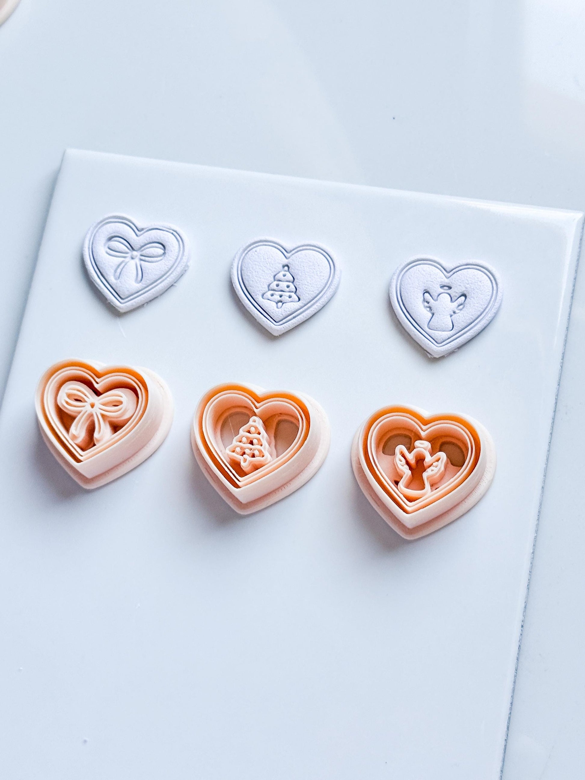 Jingle Hearts Clay Cutters: Christmas Bow, Tree & Angel Designs