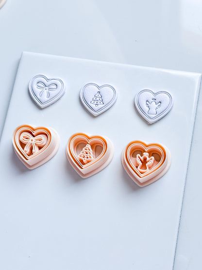 Jingle Hearts Clay Cutters: Christmas Bow, Tree & Angel Designs