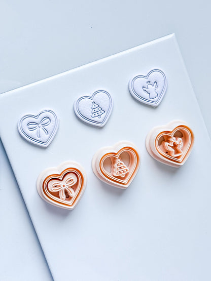 Jingle Hearts Clay Cutters: Christmas Bow, Tree & Angel Designs