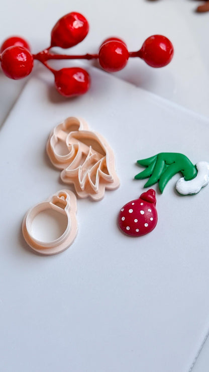 Grinch Hand with Ornament Clay Cutter: Christmas Earring Cutter for Polymer Clay