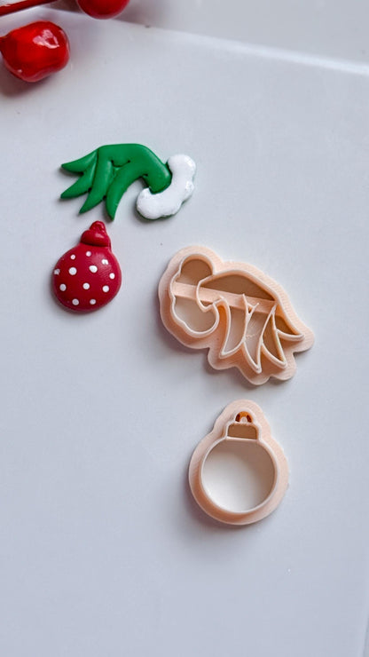 Grinch Hand with Ornament Clay Cutter: Christmas Earring Cutter for Polymer Clay