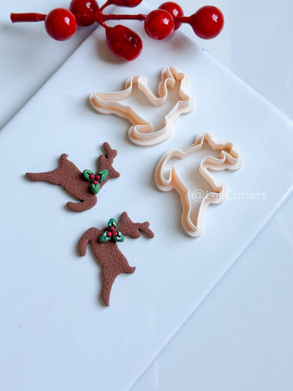 Leaping Reindeer Clay Cutter – Christmas Deer Silhouette Polymer Clay Earring & Charm Tool