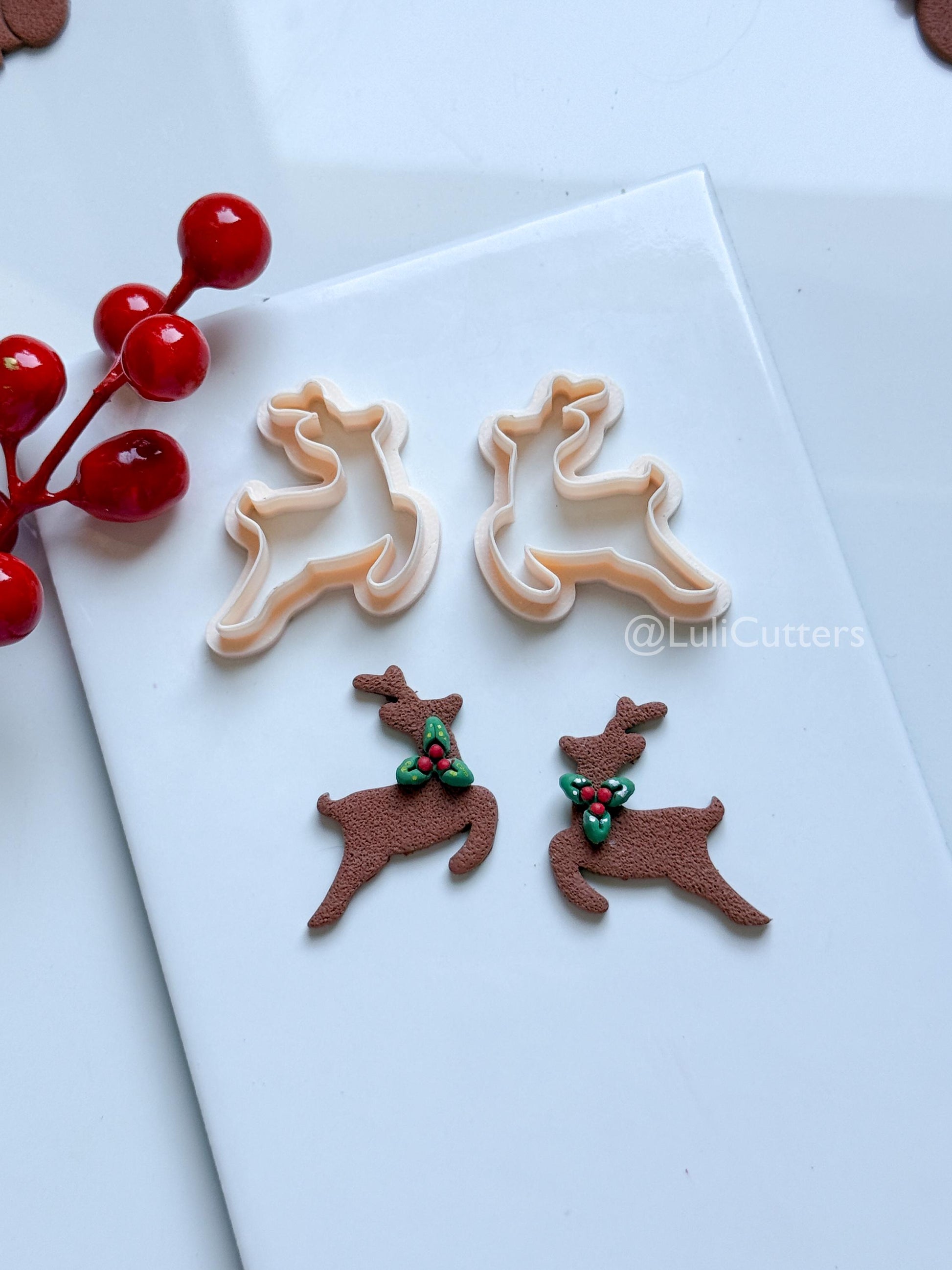Leaping Reindeer Clay Cutter – Christmas Deer Silhouette Polymer Clay Earring & Charm Tool