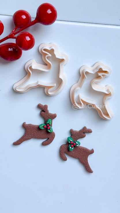 Leaping Reindeer Clay Cutter – Christmas Deer Silhouette Polymer Clay Earring & Charm Tool