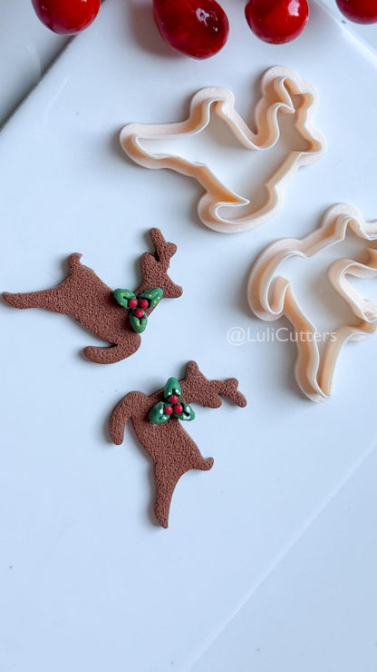 Leaping Reindeer Clay Cutter – Christmas Deer Silhouette Polymer Clay Earring & Charm Tool